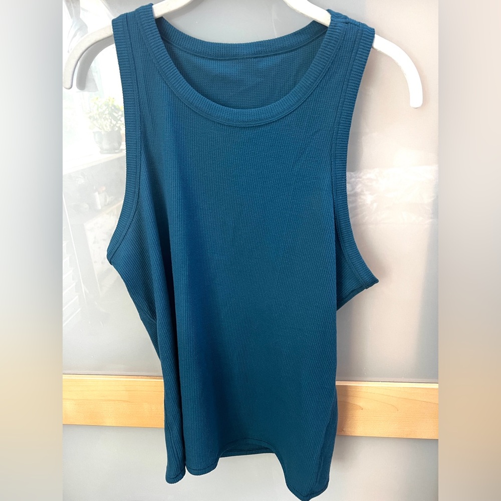XL teal waffle tank